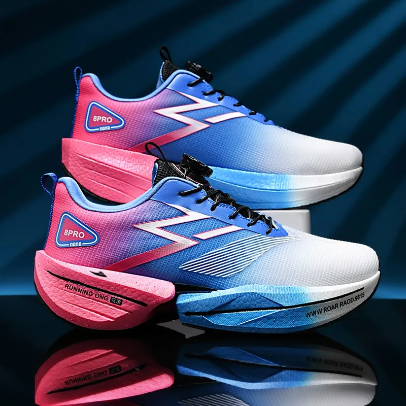 Kuding Running Shoes Unisex Low Top Electric Blue/White Pink/Moon Black/Green Spring Green-3
