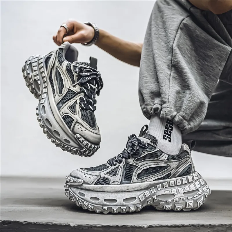 Kuding Anti Slip And Wear Resistant Height Increasing Low Top Chunky Sneakers Men's-7