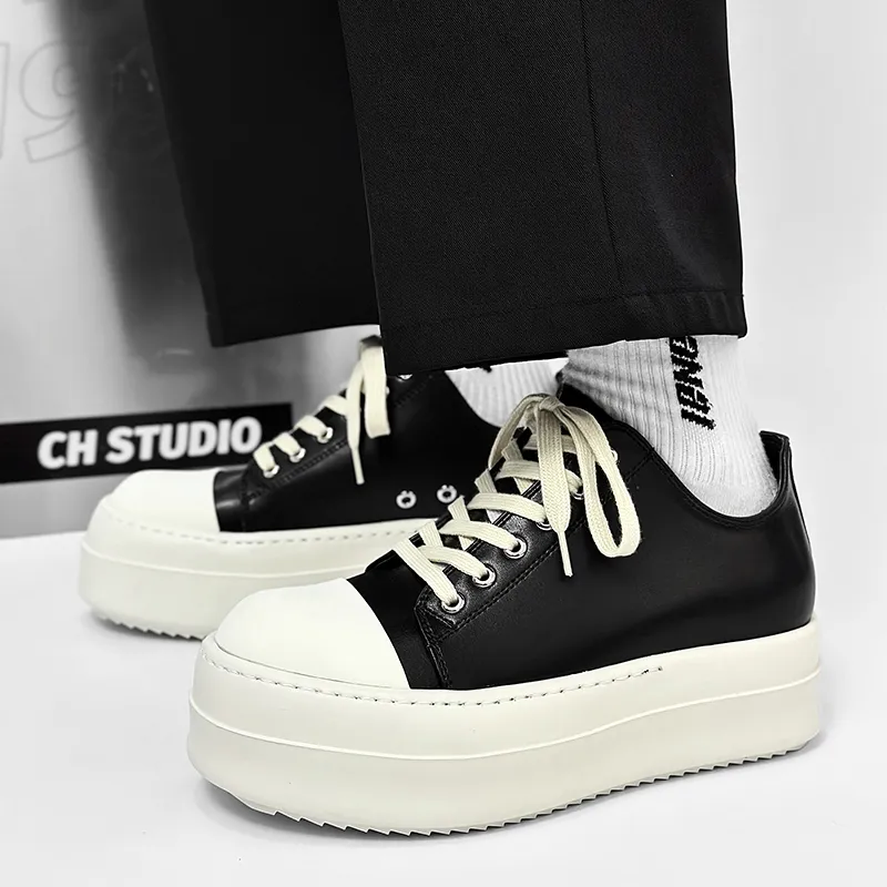 Kuding Skateboard Shoes Unisex Low Top White Black-8
