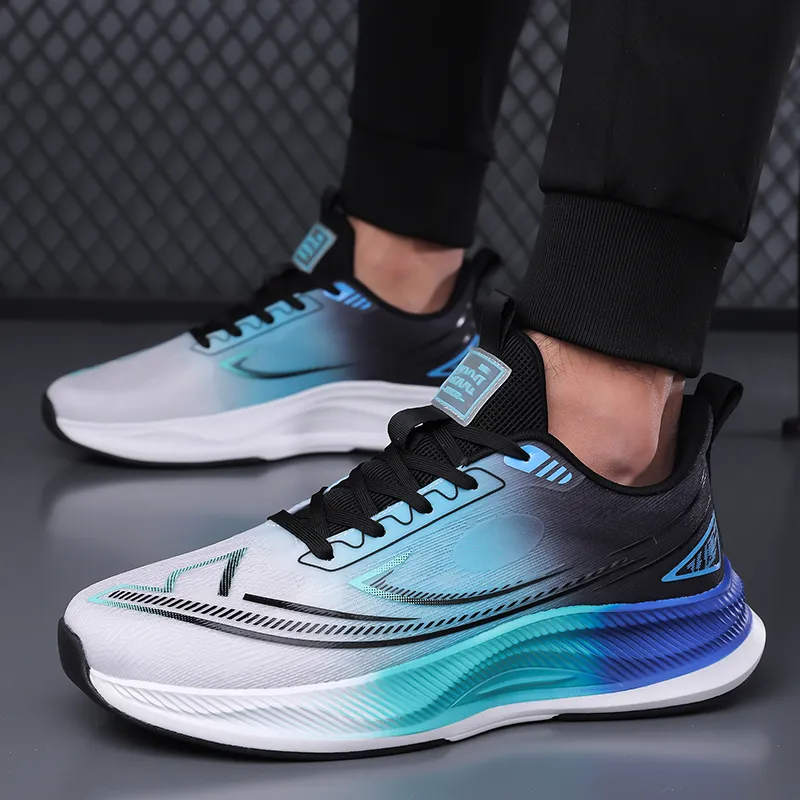 Kuding Running Shoes Men Low Top White Blue/Blue Black/Black-8