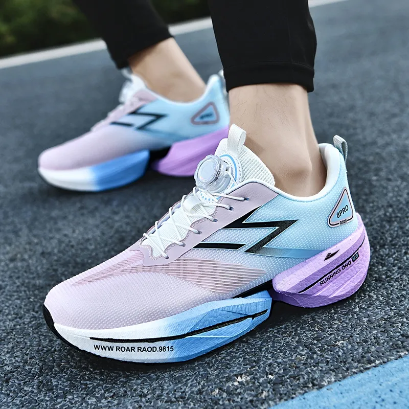 Kuding Running Shoes Unisex Low Top Electric Blue/White Pink/Moon Black/Green Spring Green-6