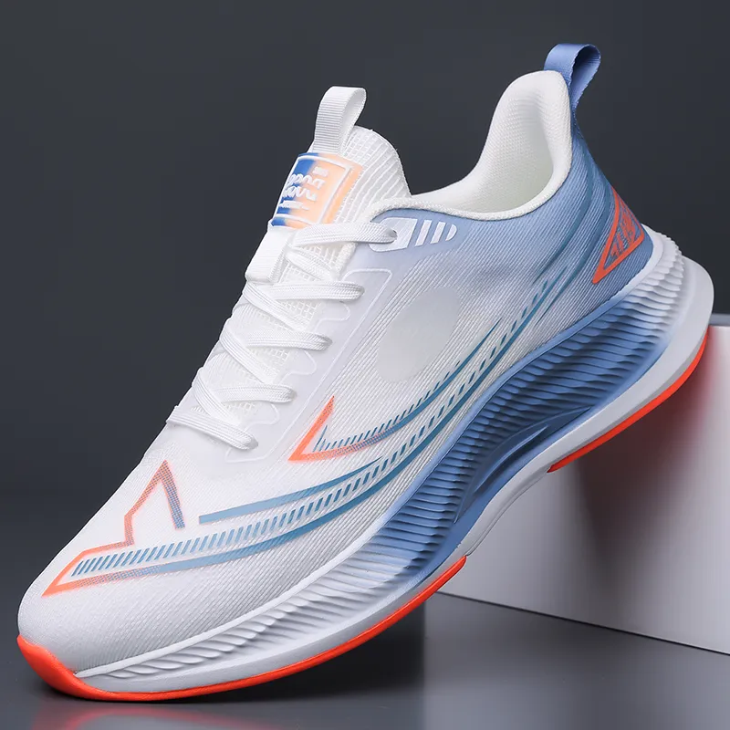 Kuding Running Shoes Men Low Top White Blue/Blue Black/Black-11