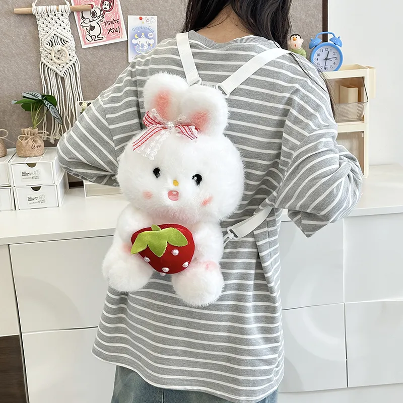JIANGLIDA Plush Backpack Regular Women's Red Polka Dot Rabbit/Black Polka Dot Rabbit/Strawberry Rabbit-15