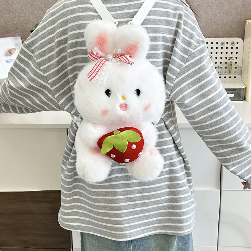 JIANGLIDA Plush Backpack Regular Women's Red Polka Dot Rabbit/Black Polka Dot Rabbit/Strawberry Rabbit-14