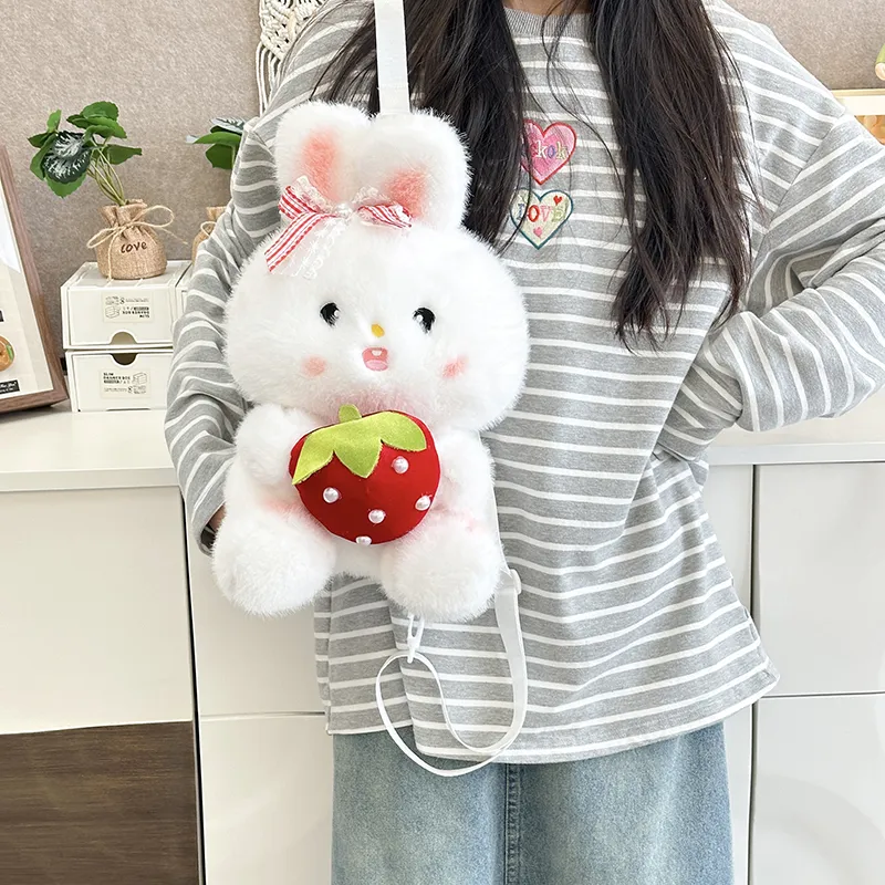 JIANGLIDA Plush Backpack Regular Women's Red Polka Dot Rabbit/Black Polka Dot Rabbit/Strawberry Rabbit-17