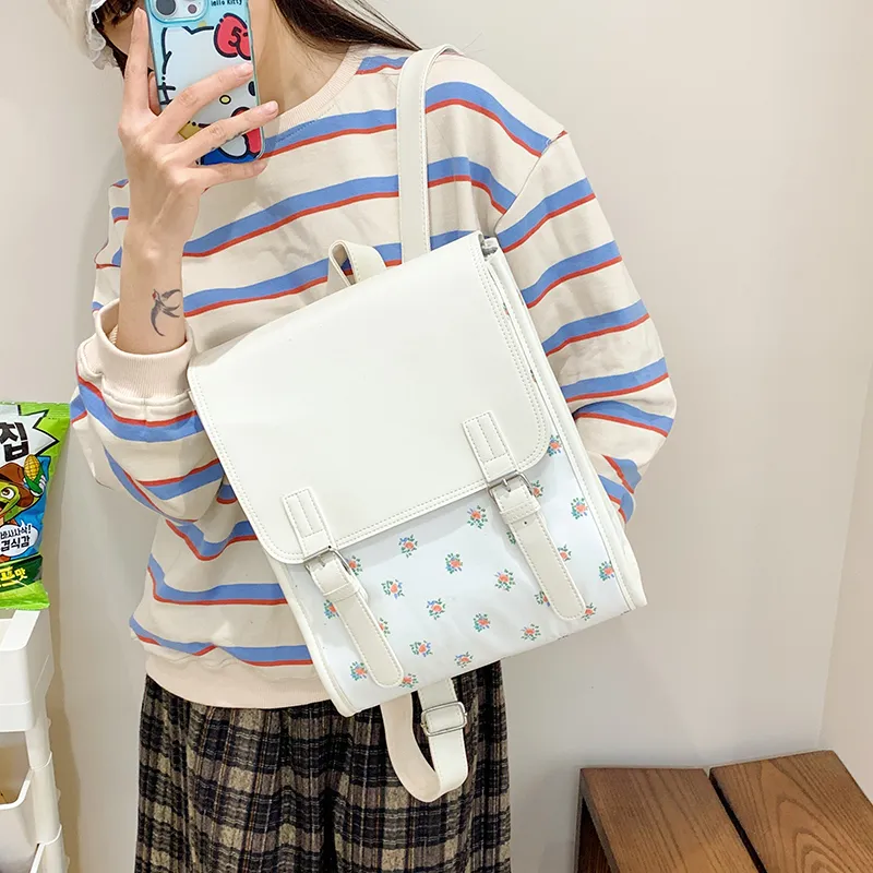 JIANGLIDA PU Backpack Women's Large Floral/Small Floral-3