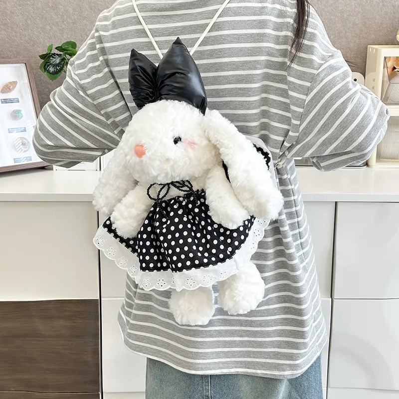 JIANGLIDA Plush Backpack Regular Women's Red Polka Dot Rabbit/Black Polka Dot Rabbit/Strawberry Rabbit-8