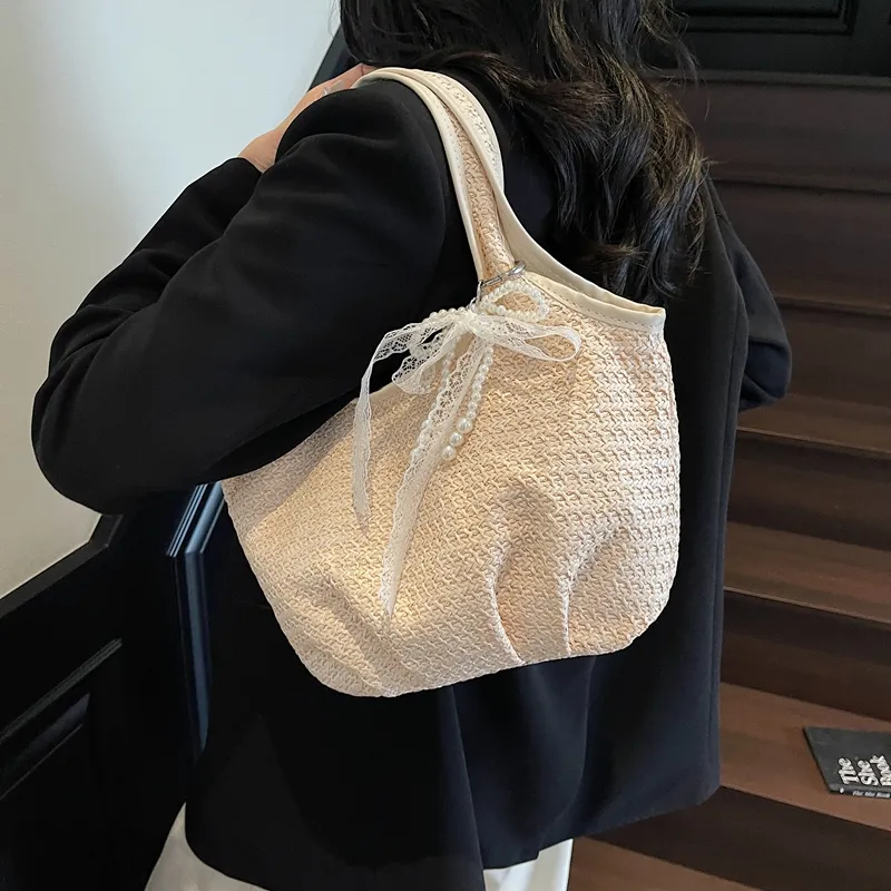 JIANGLIDA Straw Woven Shoulder Bag Women's Beige/Brown-1
