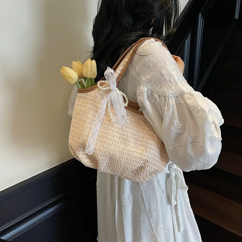 JIANGLIDA Straw Woven Shoulder Bag Women's Beige/Brown-6