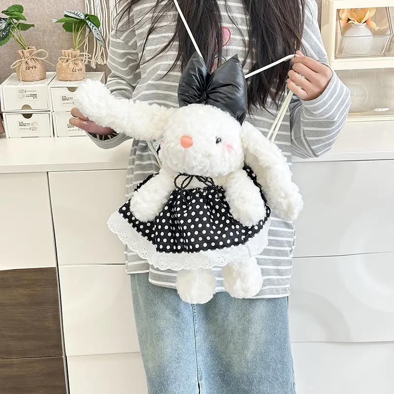 JIANGLIDA Plush Backpack Regular Women's Red Polka Dot Rabbit/Black Polka Dot Rabbit/Strawberry Rabbit-10