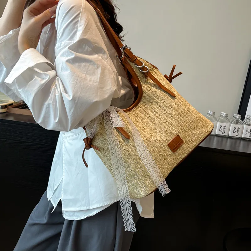 JIANGLIDA Woven Shoulder Bag Women's Pink/Brown-7