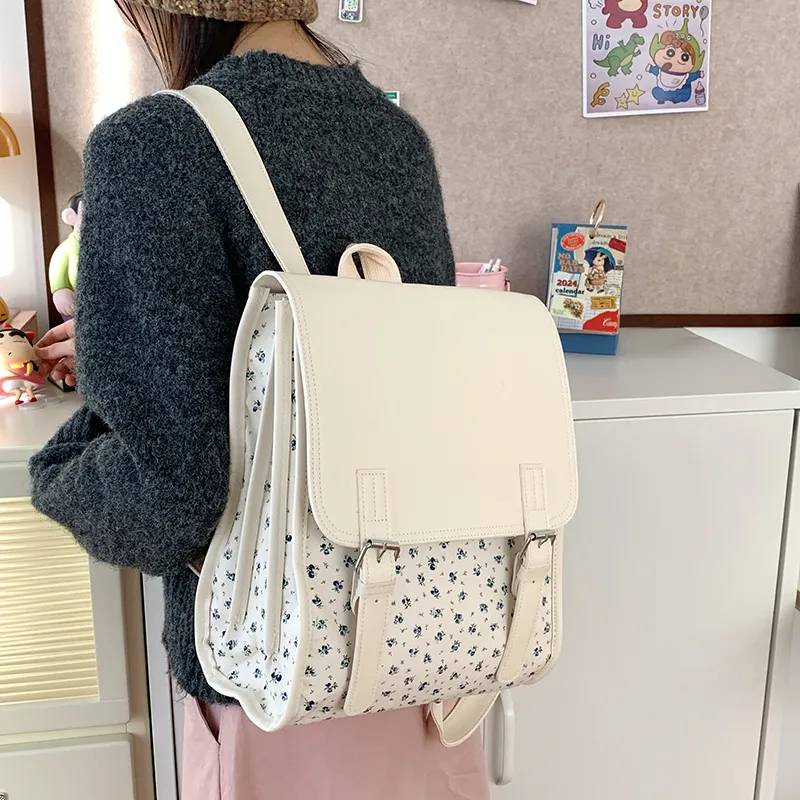 JIANGLIDA PU Backpack Women's Large Floral/Small Floral-6