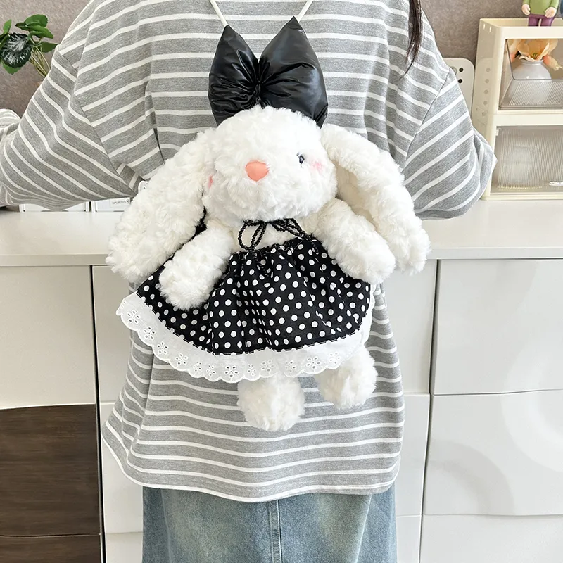 JIANGLIDA Plush Backpack Regular Women's Red Polka Dot Rabbit/Black Polka Dot Rabbit/Strawberry Rabbit-7