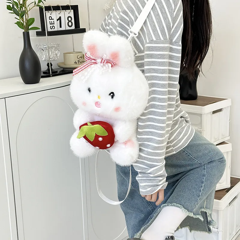 JIANGLIDA Plush Backpack Regular Women's Red Polka Dot Rabbit/Black Polka Dot Rabbit/Strawberry Rabbit-19