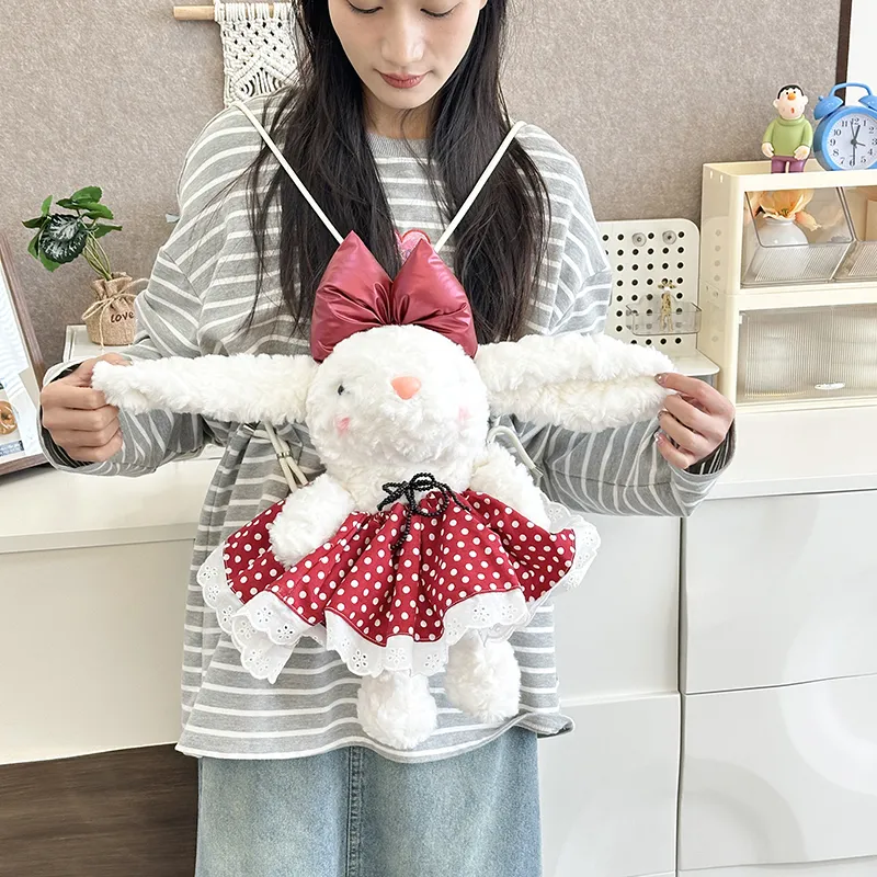 JIANGLIDA Plush Backpack Regular Women's Red Polka Dot Rabbit/Black Polka Dot Rabbit/Strawberry Rabbit-4