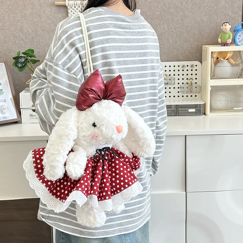 JIANGLIDA Plush Backpack Regular Women's Red Polka Dot Rabbit/Black Polka Dot Rabbit/Strawberry Rabbit-3