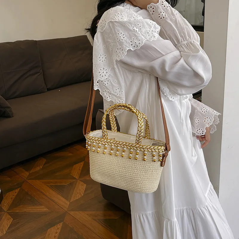 JIANGLIDA Woven Crossbody One Shoulder Handbags Regular Women's Ecru/Khaki-6
