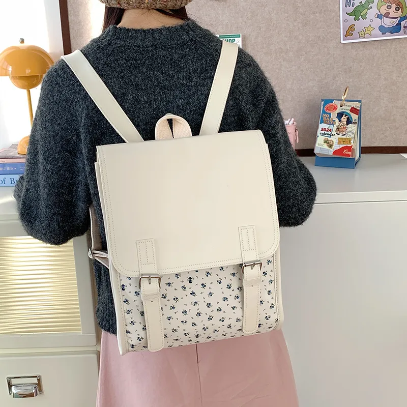 JIANGLIDA PU Backpack Women's Large Floral/Small Floral-5