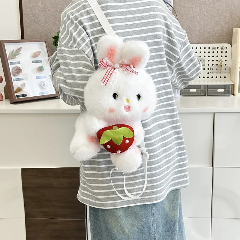 JIANGLIDA Plush Backpack Regular Women's Red Polka Dot Rabbit/Black Polka Dot Rabbit/Strawberry Rabbit-16