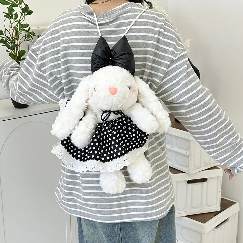 JIANGLIDA Plush Backpack Regular Women's Red Polka Dot Rabbit/Black Polka Dot Rabbit/Strawberry Rabbit-11