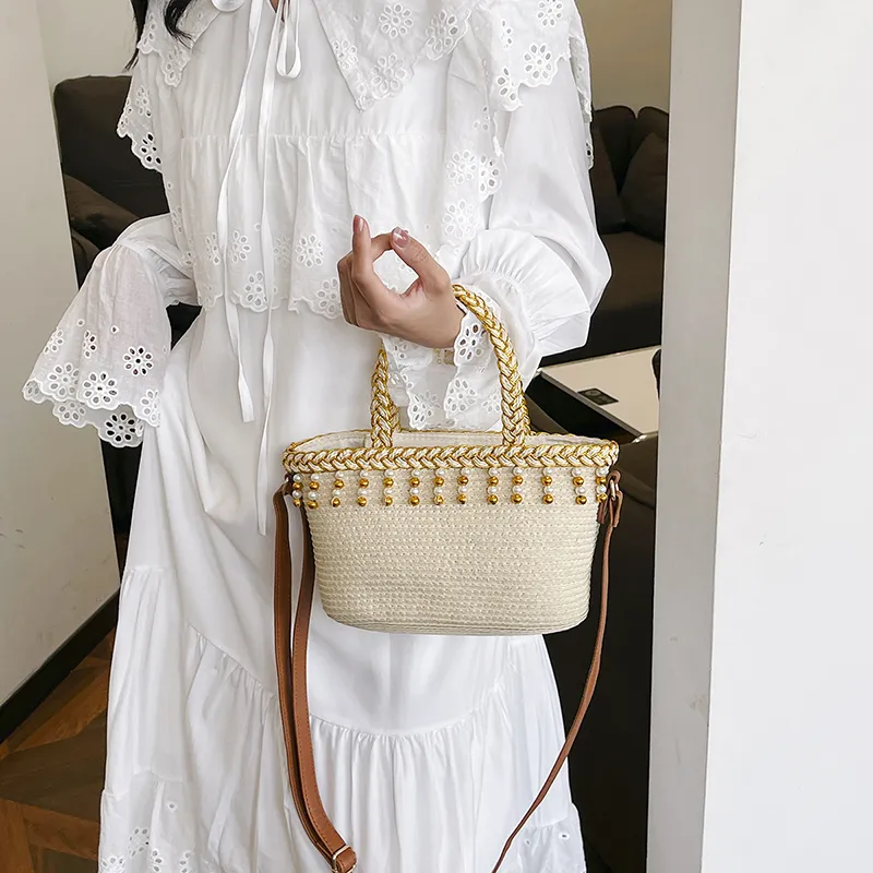 JIANGLIDA Woven Crossbody One Shoulder Handbags Regular Women's Ecru/Khaki-2