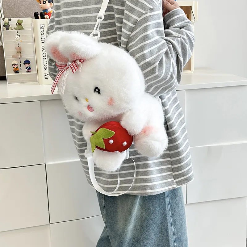 JIANGLIDA Plush Backpack Regular Women's Red Polka Dot Rabbit/Black Polka Dot Rabbit/Strawberry Rabbit-18