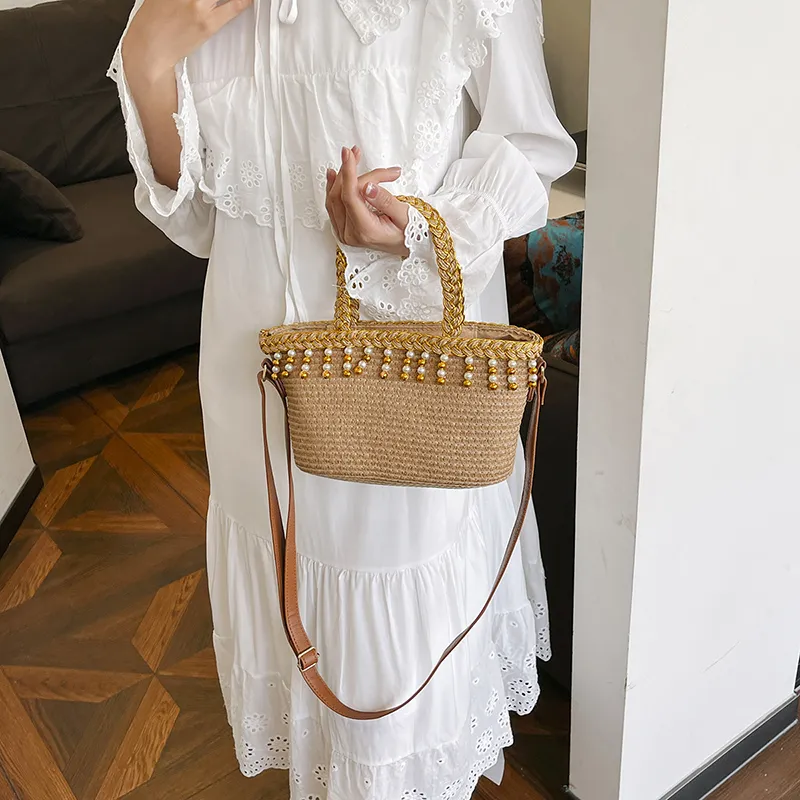 JIANGLIDA Woven Crossbody One Shoulder Handbags Regular Women's Ecru/Khaki-10