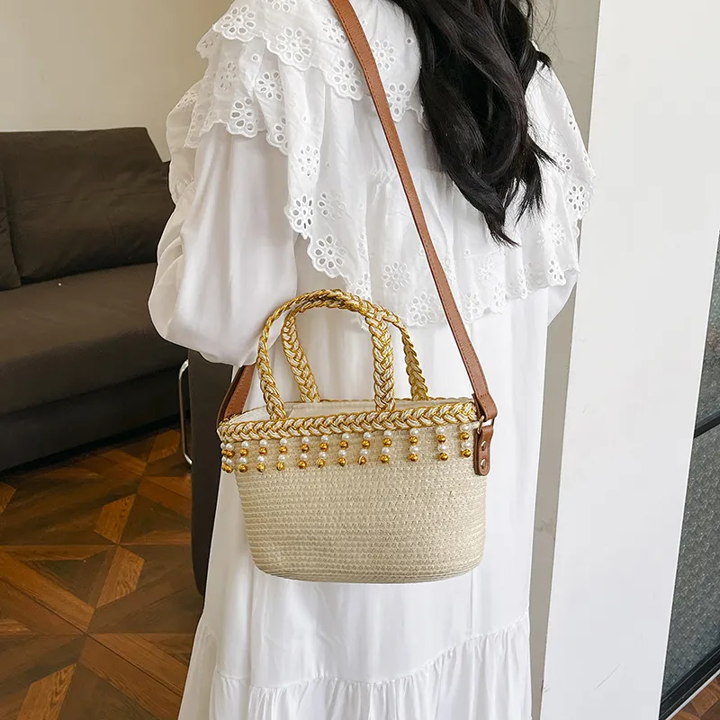 JIANGLIDA Woven Crossbody One Shoulder Handbags Regular Women's Ecru/Khaki-5