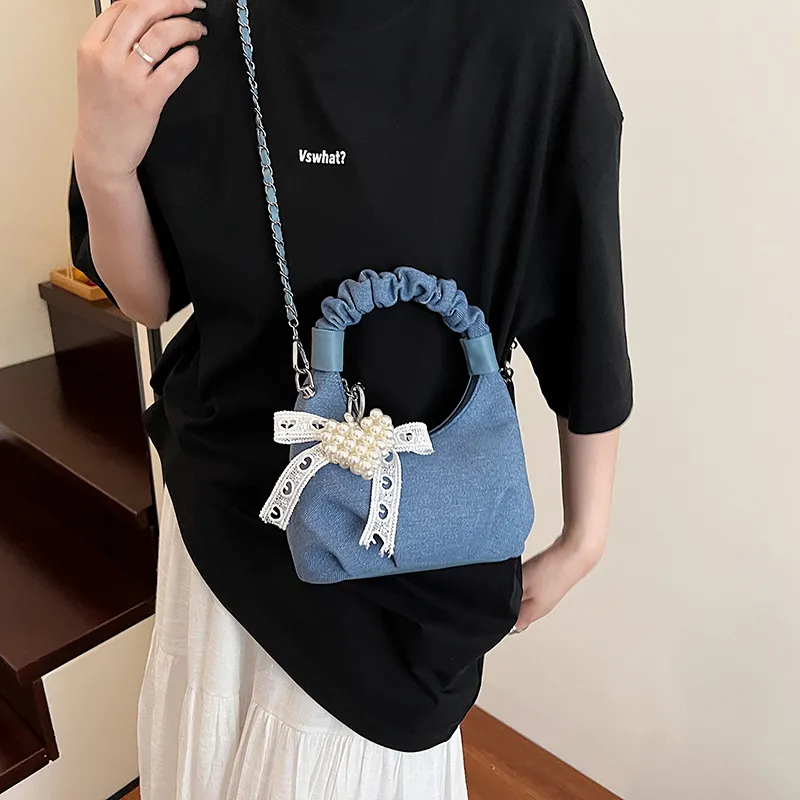 JIANGLIDA Denim Handbag Women's Light Blue/Dark Blue-7