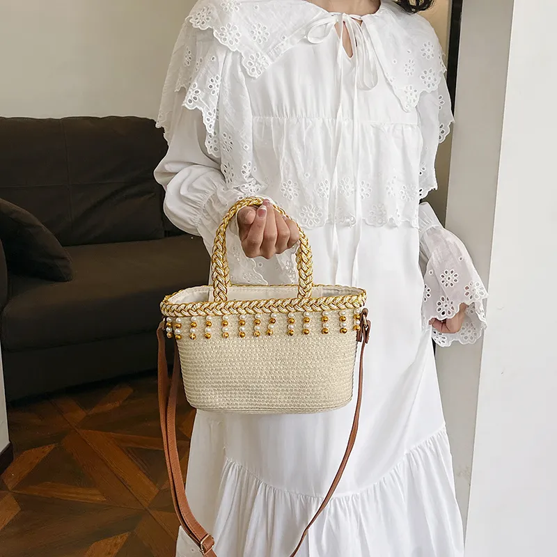 JIANGLIDA Woven Crossbody One Shoulder Handbags Regular Women's Ecru/Khaki-4