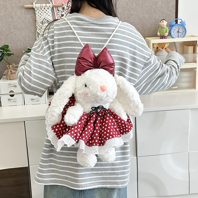 JIANGLIDA Plush Backpack Regular Women's Red Polka Dot Rabbit/Black Polka Dot Rabbit/Strawberry Rabbit-2