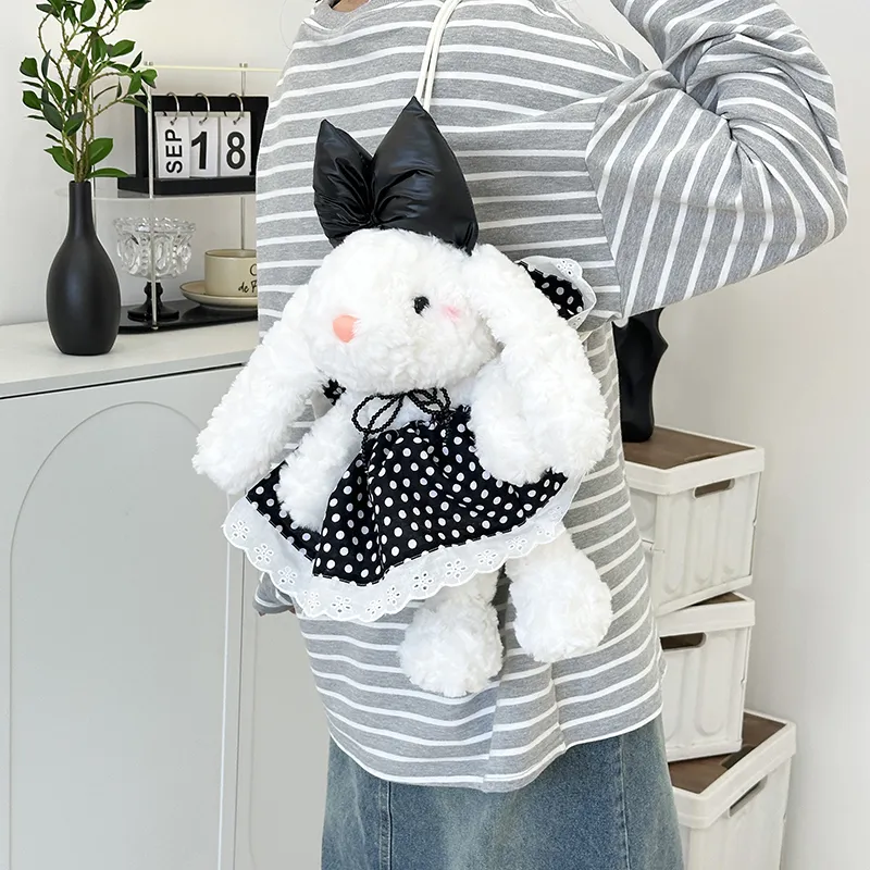 JIANGLIDA Plush Backpack Regular Women's Red Polka Dot Rabbit/Black Polka Dot Rabbit/Strawberry Rabbit-12