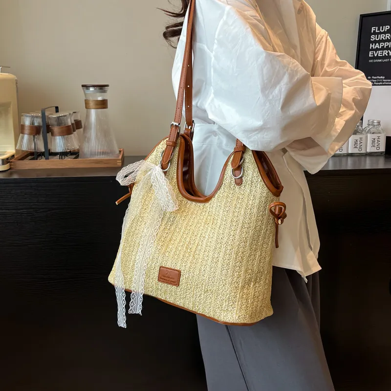 JIANGLIDA Woven Shoulder Bag Women's Pink/Brown-5