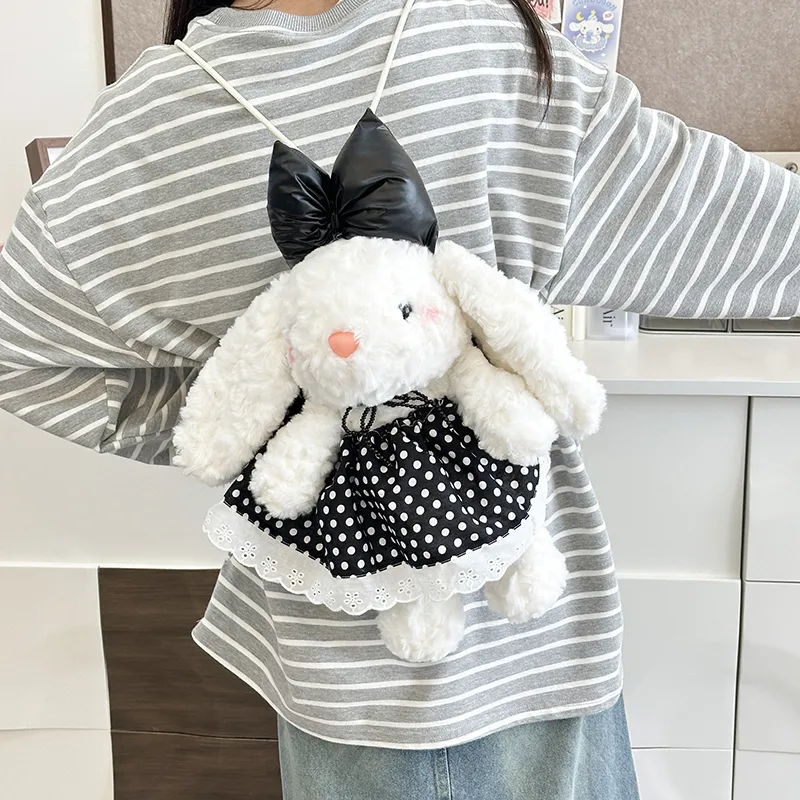 JIANGLIDA Plush Backpack Regular Women's Red Polka Dot Rabbit/Black Polka Dot Rabbit/Strawberry Rabbit-9