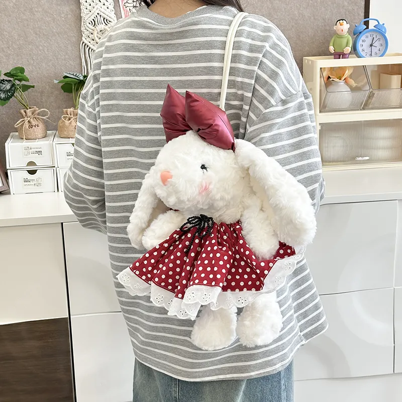 JIANGLIDA Plush Backpack Regular Women's Red Polka Dot Rabbit/Black Polka Dot Rabbit/Strawberry Rabbit-5