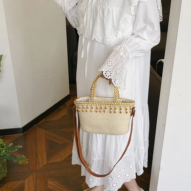 JIANGLIDA Woven Crossbody One Shoulder Handbags Regular Women's Ecru/Khaki-3