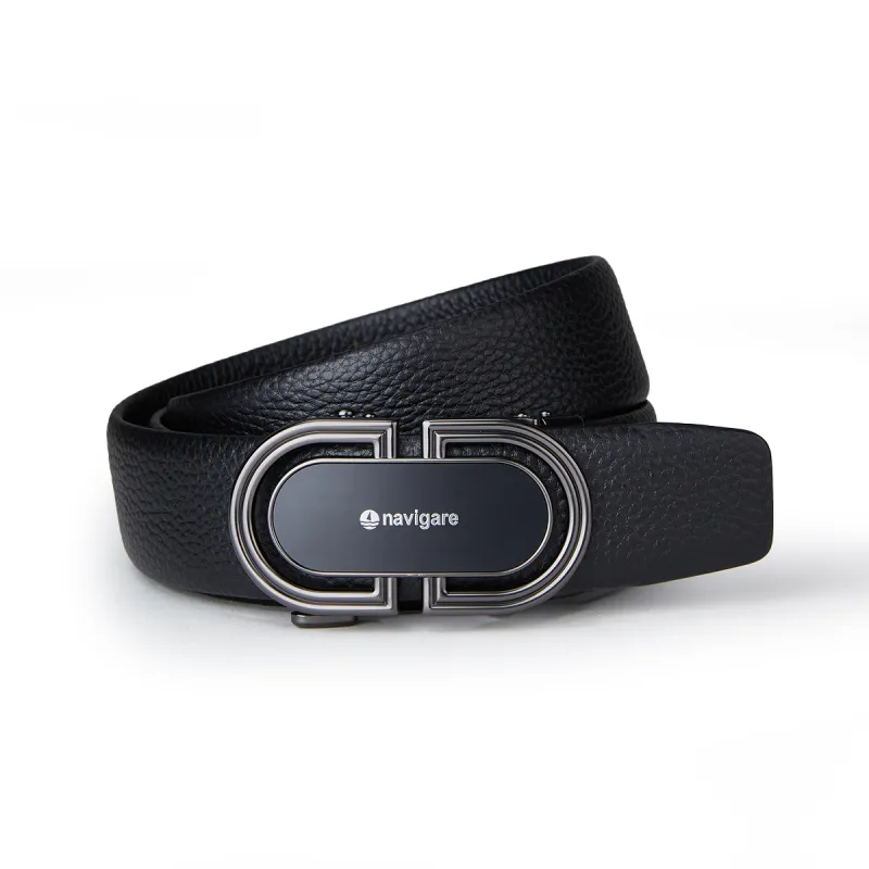 NAVIGARE Top Grain Cow Leather Belt Belt Men's Black Width  3.5cm-4