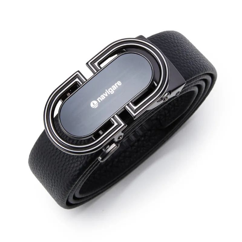 NAVIGARE Top Grain Cow Leather Belt Belt Men's Black Width  3.5cm-1