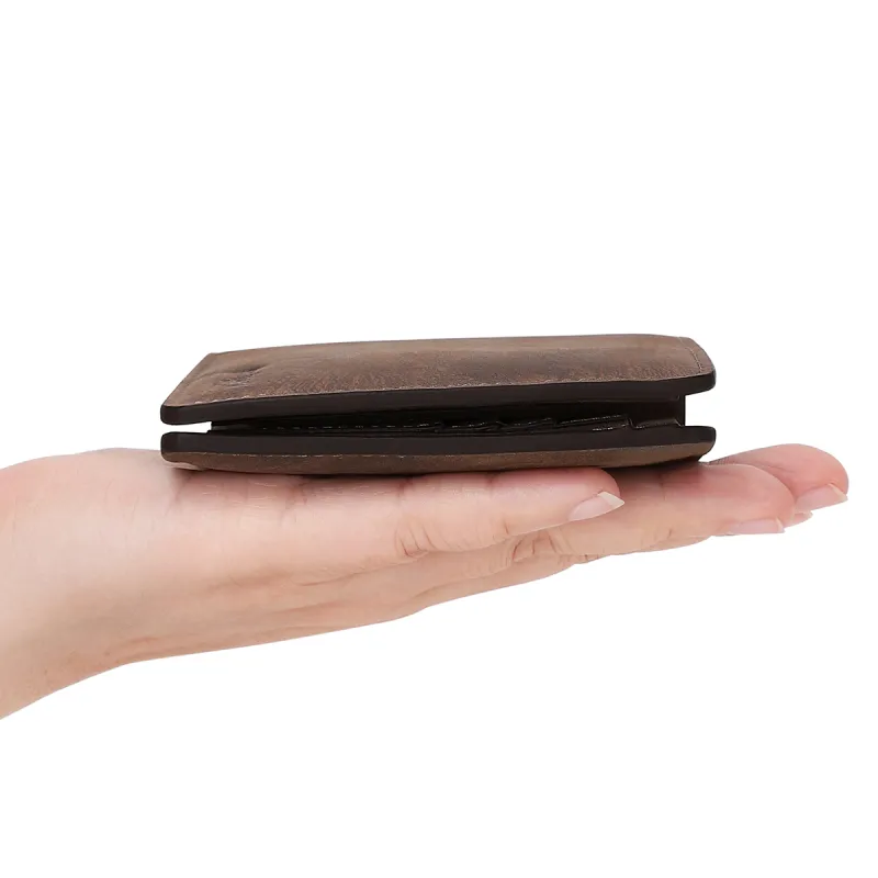 NAVIGARE Top Grain Cow Leather Wallet Money Clip Card Holder Men's Coffee-5