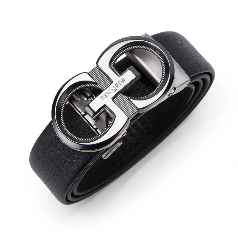 NAVIGARE Top Grain Cow Leather Leather Belts Men's Black Width  3.5cm-1