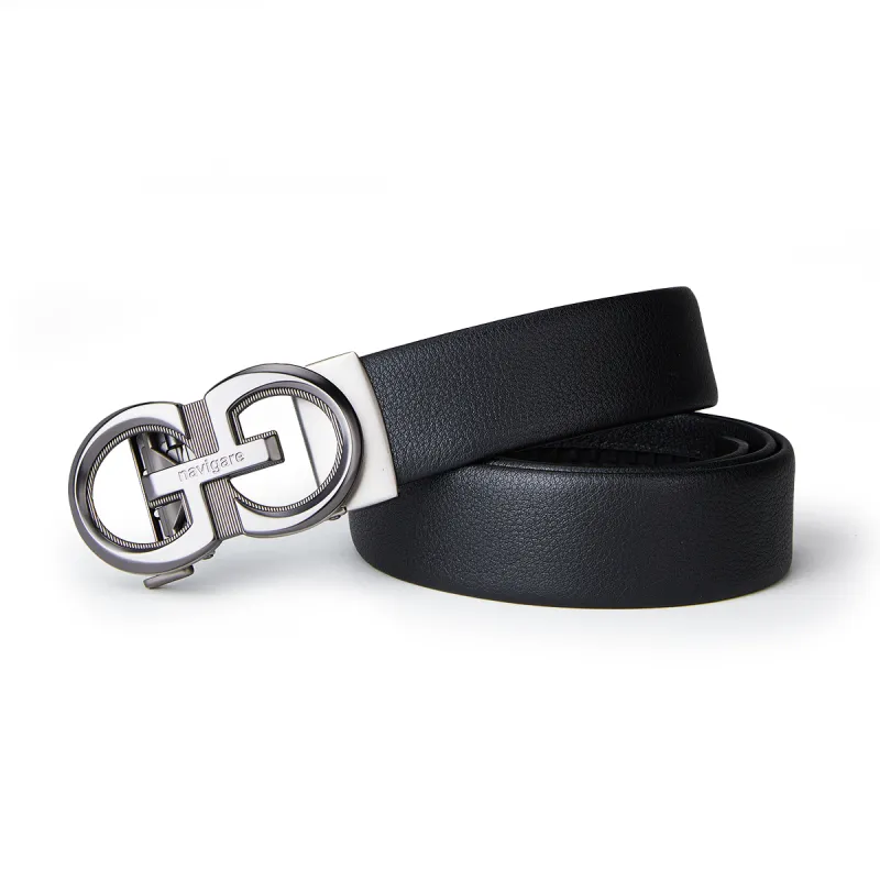 NAVIGARE Top Grain Cow Leather Leather Belts Men's Black Width  3.5cm-5