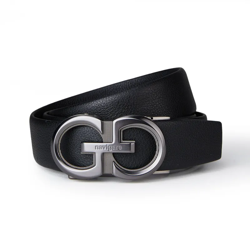 NAVIGARE Top Grain Cow Leather Leather Belts Men's Black Width  3.5cm-3