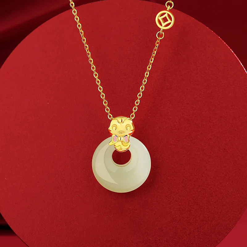 Qing Yi Hetian Jade Necklaces Pale Greenish White Jade Unisex-3