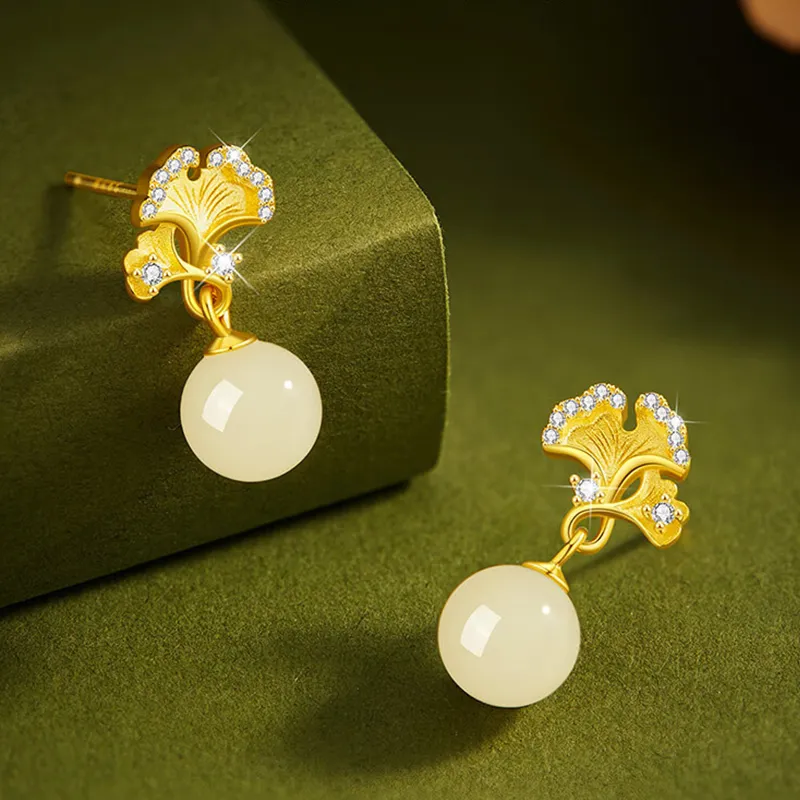 Qing Yi Hetian Jade Earrings White Jade Women's-1