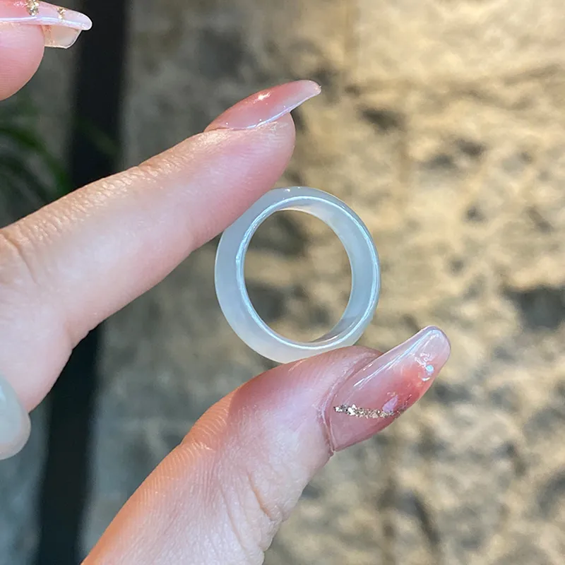 Qing Yi Hetian Jade Rings White Jade Unisex-3