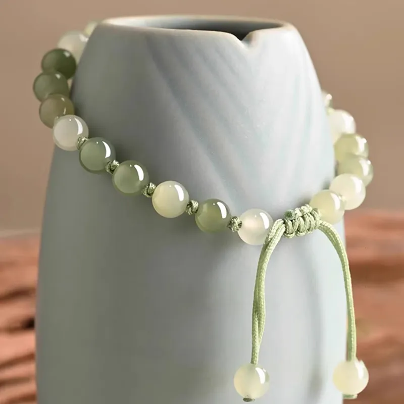 Qing Yi Hetian Jade Bracelets Pale Greenish White Jade Women's-3