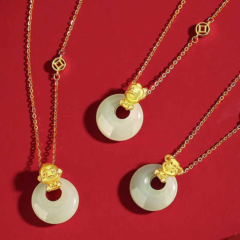 Qing Yi Hetian Jade Necklaces Pale Greenish White Jade Unisex-1
