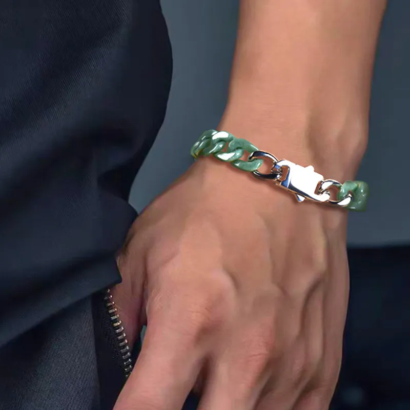Qing Yi Bean Type Jadeite Bracelets Men's-2