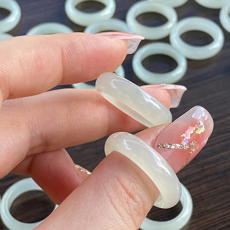 Qing Yi Hetian Jade Rings White Jade Unisex-5
