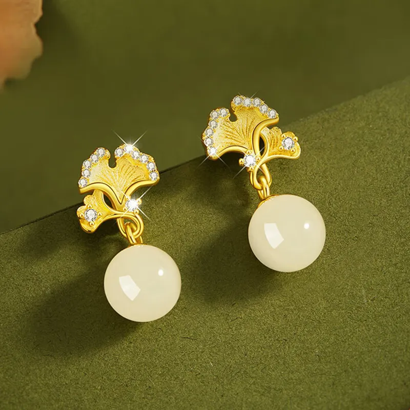 Qing Yi Hetian Jade Earrings White Jade Women's-2